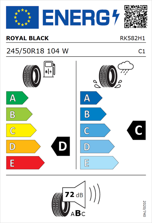 Tyre Label for Royal Black Performance 245/50R18 104W