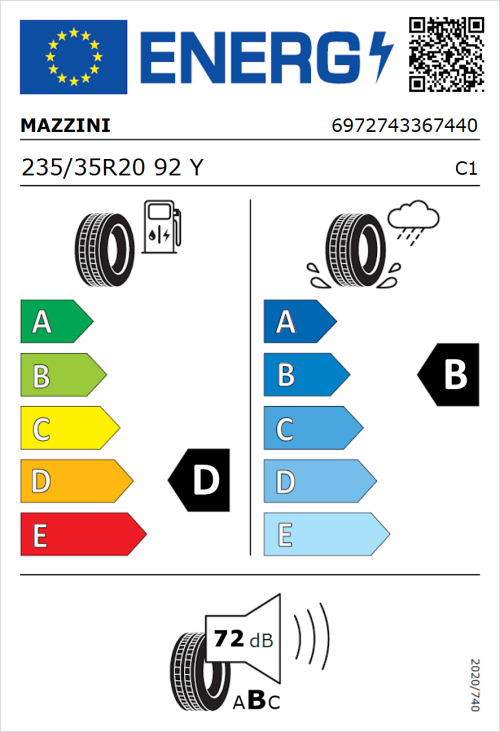Tyre Label for Mazzini Eco 602 235/35R20 92Y